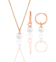 Gümüş rose incili kolye ve halka küpe  ikili set SGTL12070ROSE