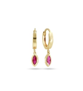 Goldium 14 Ayar Altın Sallantılı Pembe Taşlı Küpe (Sarı)