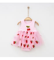 Kiraz Nakışlı Kız Bebek Tütülü Zıbın Elbise (Pembe)
