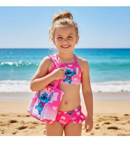 Kız Çocuk karakter Baskılı Eteği Fırfırlı- ip bağlamalı ÇANTA Mayo Bikini 3 lü Takım
