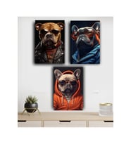 Fransız Buldoğu Köpek Karizma  Kapı Süsü dekorasyon Konsept Dekor ahşap Tablo set3'lü(19x28 cm)