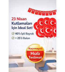 23 Nisan Kutlama Seti – 40’lı İpli Türk Bayrağı (4 Metre) + 25 Adet Türk Bayraklı Balon
