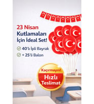 23 Nisan Kutlama Seti – 40’lı İpli Türk Bayrağı (4 Metre) + 25 Adet Türk Bayraklı Balon