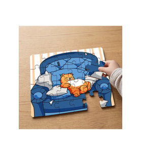Uyuyan Sevimli Turuncu Kedi Tasarımlı 24 Parça Ahşap Çocuk Puzzle