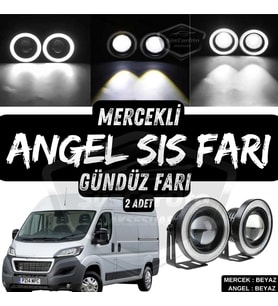 Peugeot Boxer Uyumlu Üniversal Mercekli Angel Sis Farı Metal 76 mm Beyaz Halkalı Gündüz Farı 2 Adet