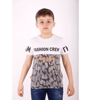 Toontoy Erkek Çocuk Fashion Crew Baskılı Garnili Tişört (Beyaz)