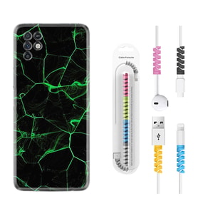 INFINIX Note 11 Pro Note 10 Hot 9 Play Kılıf Kablo Koruma Spiral Silikon Yeşil Şerit Mermer 1320