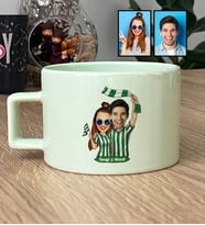 Kişiye Özel Karikatürlü Yeşil Beyaz Taraftar Sevgiliye Hediye Lüks Pastel Fincan Sevgililer Günü Hediyesi