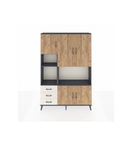 Arges Dolap 9 Raflı 3 Çekmeceli 5 Kapaklı 132x30x195 Antrasit-Çam/Aytaşı