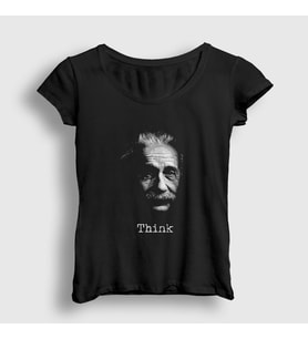 Presmono Kadın Siyah Think Scientist Albert Einstein T-Shirt 341823tt