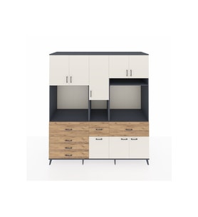 Kronos Dolap 10 Raflı 6 Çekmeceli 8 Kapaklı 220x59x243 Antrasit-Aytaşı/Çam