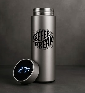 BK Gift Coffee Tasarımlı Filtreli Dijital Göstergeli Gümüş Çelik Termos-6, Arkadaşa Hediye, Sevgiliye Hediye, Yeni İş Hediyesi (Beyaz)