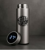 BK Gift Coffee Tasarımlı Filtreli Dijital Göstergeli Gümüş Çelik Termos-6, Arkadaşa Hediye, Sevgiliye Hediye, Yeni İş Hediyesi (Beyaz)