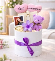 Kadınlar Gününe Özel Seni Seviyorum Tasarımlı,Fotoğraflı,Cüzdan,Toka Ve Ayıcık Anahtarlık,Kutu Seti (Beyaz)