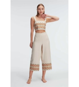Mulvxbrf Brf02 Askılı Oyuk U Yaka Geometrik Yazlık Uzun Nakış Detaylı Pijama Takımı (Mulvix)