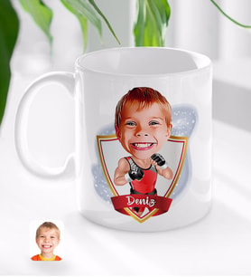 BK Gift Kişiye Özel İsimli Çocuk Kick Box Karikatürlü Beyaz Kupa Bardak-1