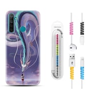 Realme 5i 5 Pro 6i 7 Pro 8 Kılıf Kablo Koruma Spiral Silikon Kız ve Ejderha 1742
