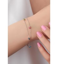 GÜMÜŞ RENKLİ GÖZ NAZAR BONCUKLU İKİ ZİNCİRLİ  BİLEKLİK (Karışık)