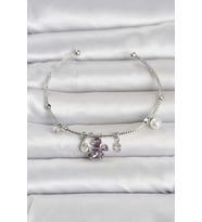 Pirinç Gümüş Renk Mor Kelebek Detaylı Charmlı Kadın Bileklik 5886 - SSSSSS2712-1608