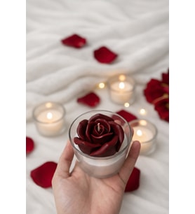 Kırmızı Gül Tasarımlı El Yapımı Soya Wax Mum – Cam Bardakta Romantik Dekoratif Kokulu Mum  Hediye & Ev Ambiyans