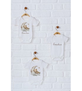 Pia Baby Premium %100 Pamuk İsme Özel Organik Baskılı Üçlü Set Çıtçıtlı Bebek Body Zıbın Modelleri 5048-18 (Ekru)