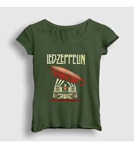Presmono Kadın Haki Mothership Led Zeppelin T-Shirt 96229tt (Haki)