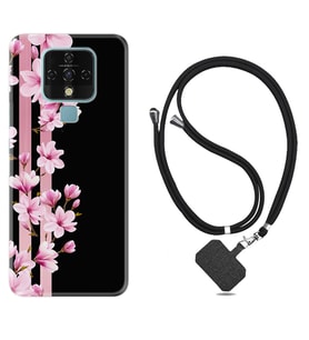 Tecno Camon 16 18P Pova Kılıf Boyun Askılı Silikon Pink Flowers 3 1393