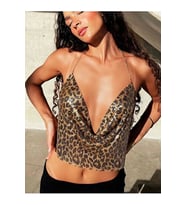 Kristal Leopard Taşlı Parlak Crop & Bluz Kolsuz Kayık Yaka Parti Plaj Büstiyer