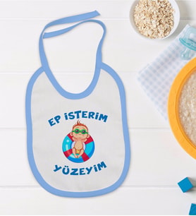 BK Kids Ep İsterim Tasarımlı Mavi Bebek Mama Önlüğü-4