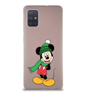Samsung Galaxy A71 Soft Premier Kapak Mickey Mouse-G Tasarımlı Silikon Kılıf - Pudra (Şeffaf)