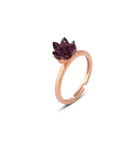 925 ayar gümüş, Ametist taşlı Rose kaplama ayarlanabilir Lotus Çiçeği Yüzük (STD)