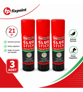 FixPoint Glue Stick Yapıştırıcı 21 Gr 3 Adet Solvent İçermez Kağıt Karton Okul Ofis Kırtasiye Yapıştırıcısı