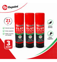 FixPoint Glue Stick Yapıştırıcı 21 Gr 3 Adet Solvent İçermez Kağıt Karton Okul Ofis Kırtasiye Yapıştırıcısı