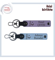Ayyıldız ve Türkiye Motifli Anahtarlık Seti – Kişiye Özel Yazılabilir Hediye, Mor Menekşe-Gök Mavi (Çok Renkli)