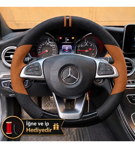 Mercedes GLA Dikme Direksiyon Kılıfı Delikli Deri Parlak Siyah Taba Detay Çift Yüzük ve Dikiş 2017-2020