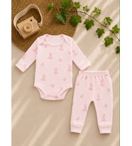 Laren Baby %100 Pamuk Tavşan Desenli 2’li Bebek Zıbın Takımı