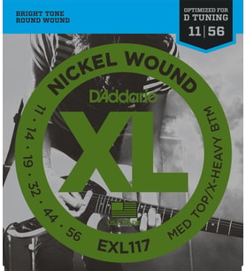 D'Addario EXL117 XL Nickel Wound Elektro Gitar Tel Seti - 11-56 Extra-Heavy (Profesyonel)  D Akordu ve Drop Tunings İçin Optimize Edilmiş Gerilim ve Yüksek Çıkışlı Baslar