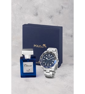 Polo Air Mercek Takvimli Erkek Kol Saati Ve 55ml Parfüm Hediyelik Kutusunda Gümüş Lacivert Renk ST-5012E2 (Lacivert-Gumus)