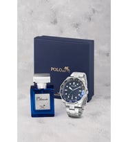 Polo Air Mercek Takvimli Erkek Kol Saati Ve 55ml Parfüm Hediyelik Kutusunda Gümüş Lacivert Renk ST-5012E2 (Lacivert-Gumus)