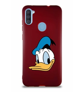Samsung Galaxy M11 Soft Premier Kapak Donald Duck-B Tasarımlı Silikon Kılıf - Mürdüm (Şeffaf)