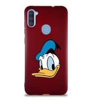 Samsung Galaxy M11 Soft Premier Kapak Donald Duck-B Tasarımlı Silikon Kılıf - Mürdüm (Şeffaf)
