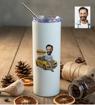 Kişiye Özel Karikatürlü Taksici Pipetli Matara Doğum Günü Hediyesi