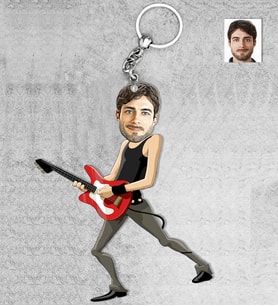 Kişiye Özel Gitarist Erkek Ahşap Anahtarlık-1