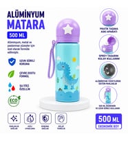 Alüminyum Matara 500 ML Çocuk Su Matarası Pipetli Sızdırmaz Dayanıklı Taşıma İpli