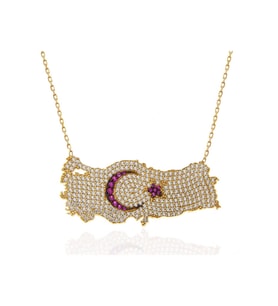 Gümüş Gold Ay Yıldız Türkiye Haritası Kadın Kolye CSR2184741