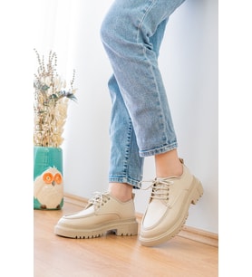 Retro Bej Günlük Kullanım Loafer Kadın Ayakkabı
