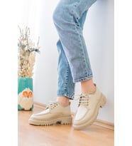 Retro Bej Günlük Kullanım Loafer Kadın Ayakkabı