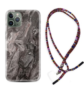 Apple iPhone 11 12 13 14 Pro Max Kılıf Boyun Asklı Rasta Silikon Gri Mermer 1376