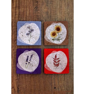 Doğal Taş Bardak Altlığı 4'lü Set -çiçek Desenli Bardak Altlığı - Stone Coasters
