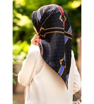 Vissona Siyah Saks Karma Desen Tivil İpek Eşarp 10653-0001-0032
